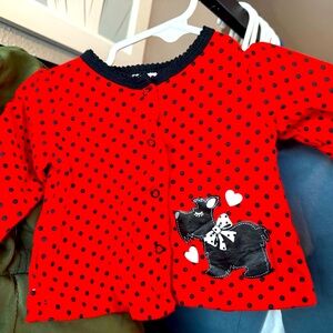 Vintage Fisher Price red black polka dot Scottie heart bow baby newborn top